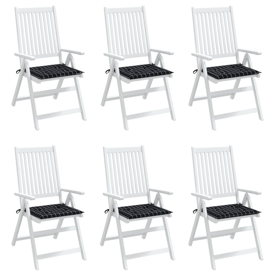 vidaXL Poduszki na krzesła ogrodowe, 6 szt, czarne w kratę, 50x50x3 cm
