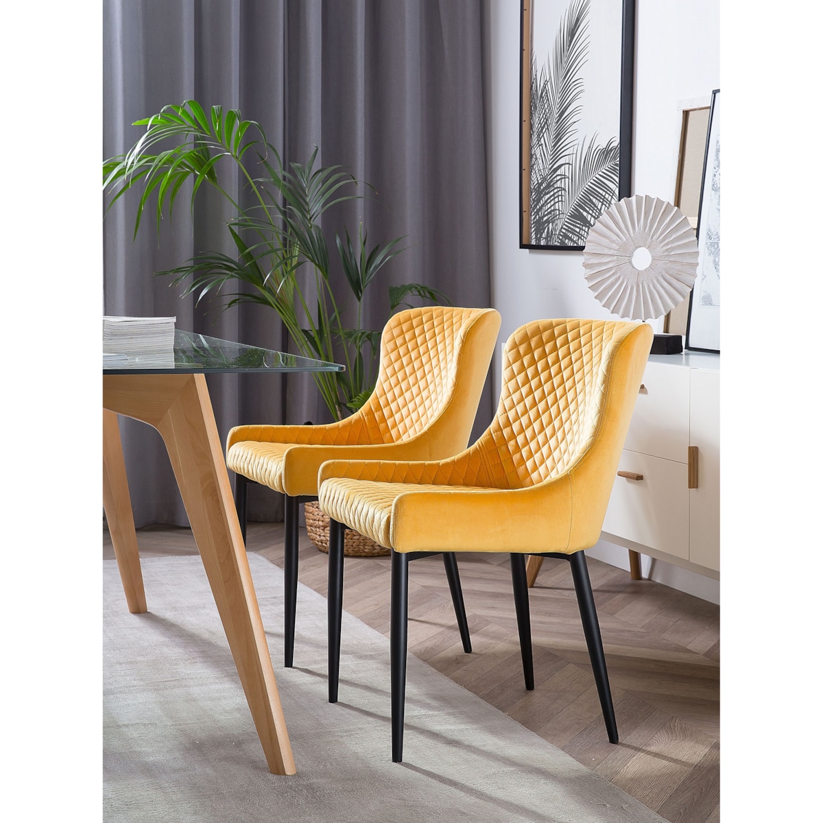 Zestaw 2 krzeseł do jadalni welurowy żółty SOLANO