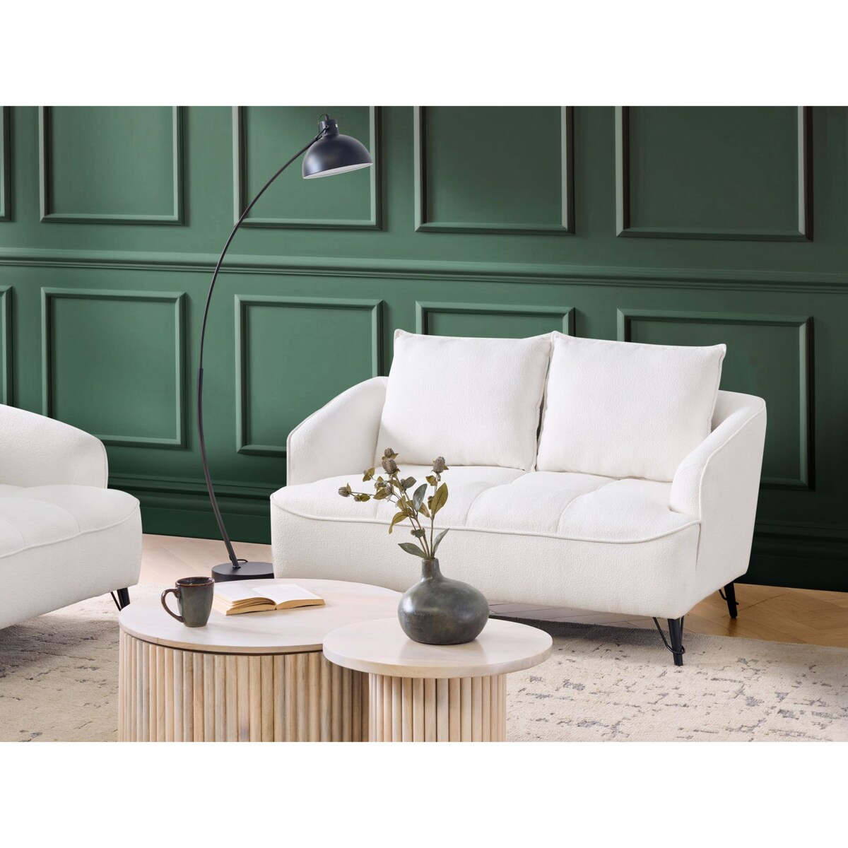 Sofa dwuosobowa boucle biała HOBRO