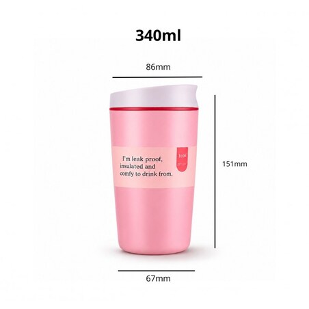 POJEMNY KUBEK TERMICZNY 340 ml TERMOS zamykany, jasnoróżowy CUP32