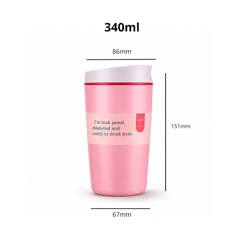 POJEMNY KUBEK TERMICZNY 340 ml TERMOS zamykany, jasnoróżowy CUP32