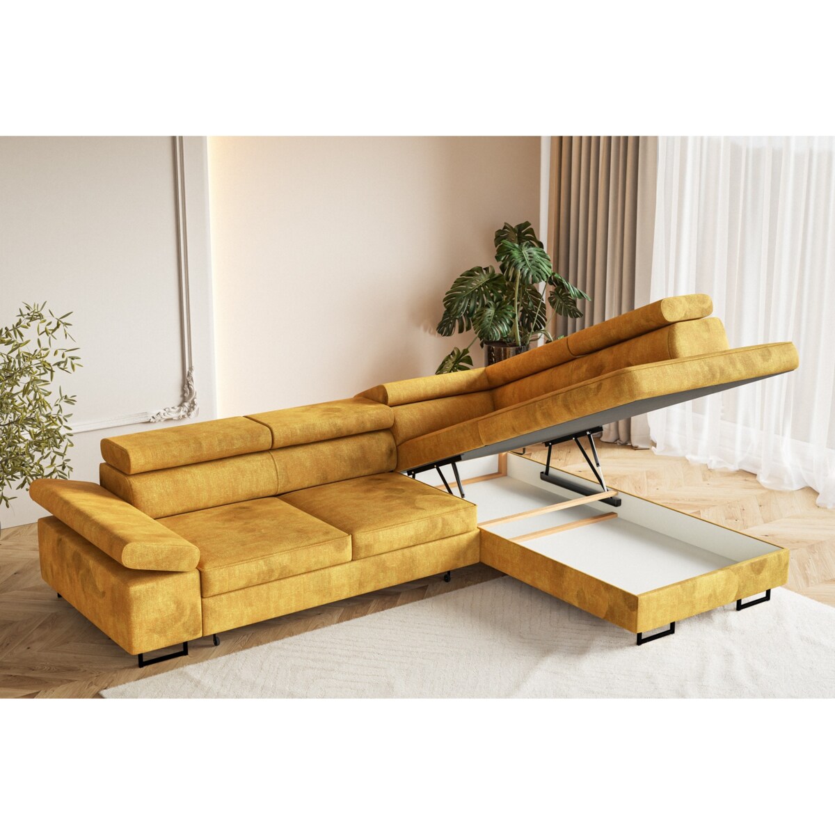 Narożnik ALEX regulowane zagłówkami, prawostronny-tkanina Terra musztardowy