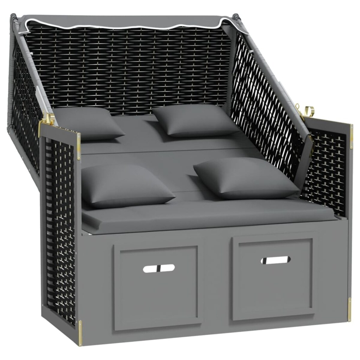 vidaXL Kosz plażowy z poduszkami, rattan PE i drewno, czarny-antracyt