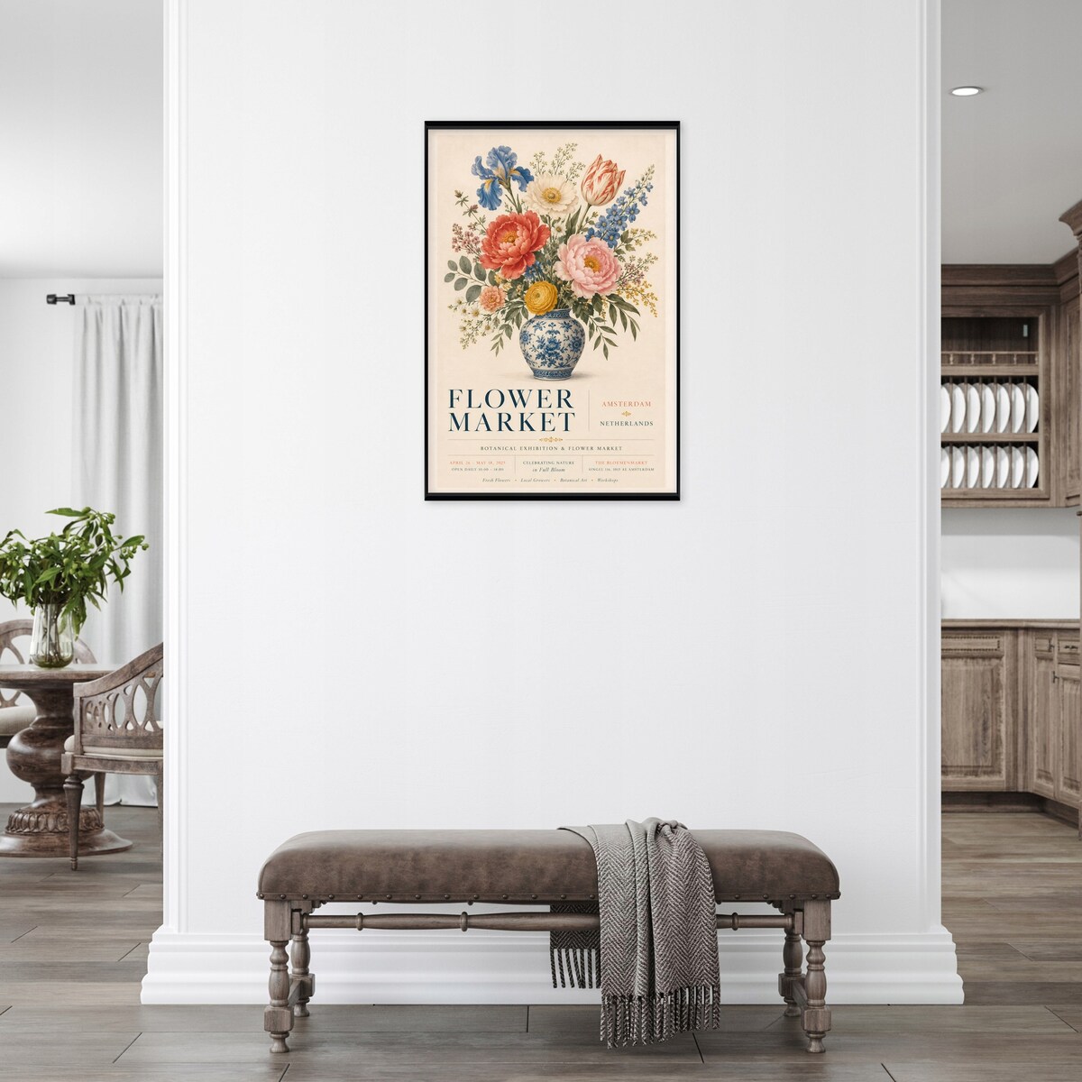 Obraz W Ramie Do Sypialni Salonu Na Płótnie Kwiaty Vintage Beżowy 80x120