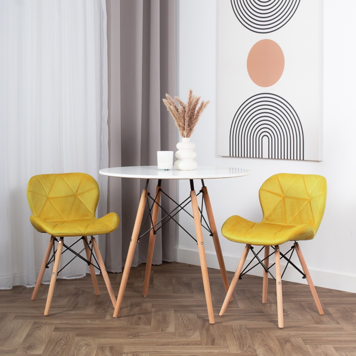 Krzesło tapicerowane do salonu nowoczesne skandynawskie pikowane welurowe