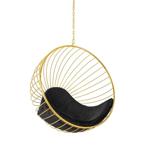 Fotel wiszący PH5994 GABBIA na łańcuchu złoty czarny, King Home