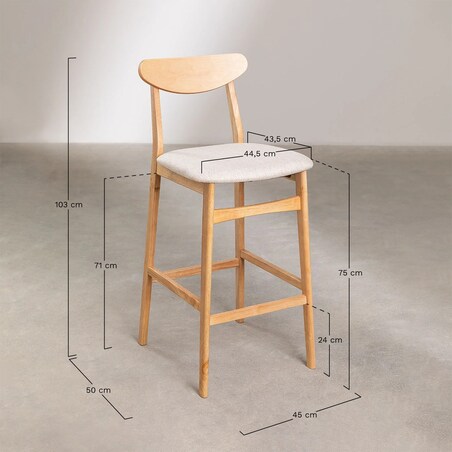 Krzesło barowe z beżowej tkaniny lnianej i drewna Cloda 75 cm