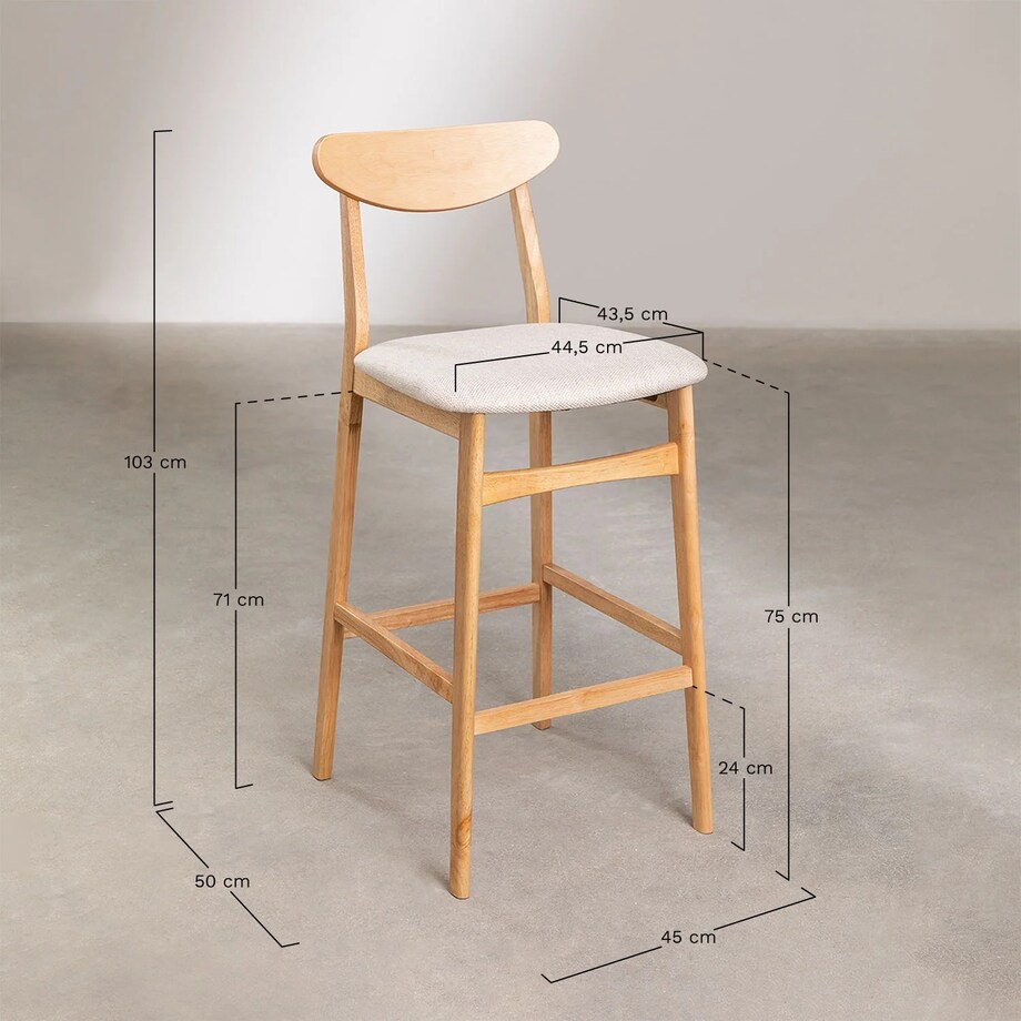 Krzesło barowe z beżowej tkaniny lnianej i drewna Cloda 75 cm