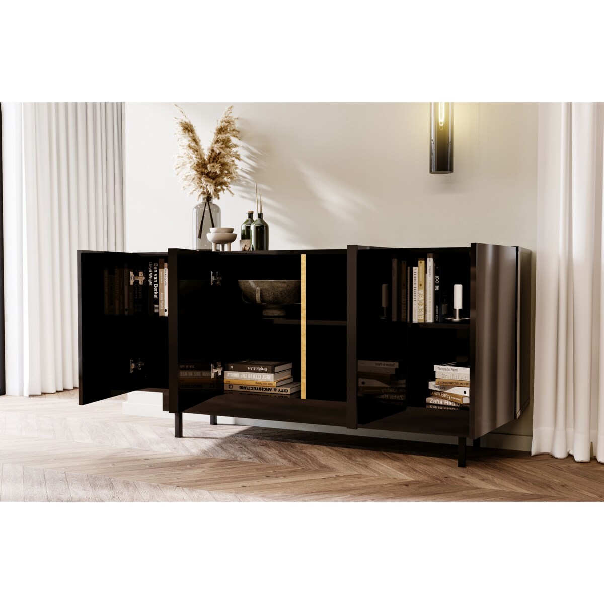 Elegancka czarna komoda Dancan ARTEMISA ze złotymi dodatkami