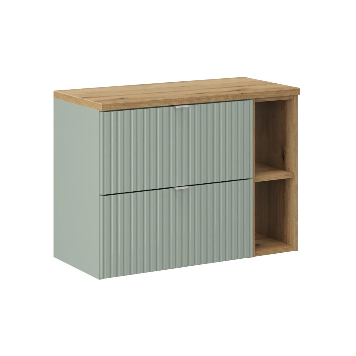 Szafka pod umywalkę 80 cm z 2 szufladami i 2 półkami, kolor Jade Green i drewno