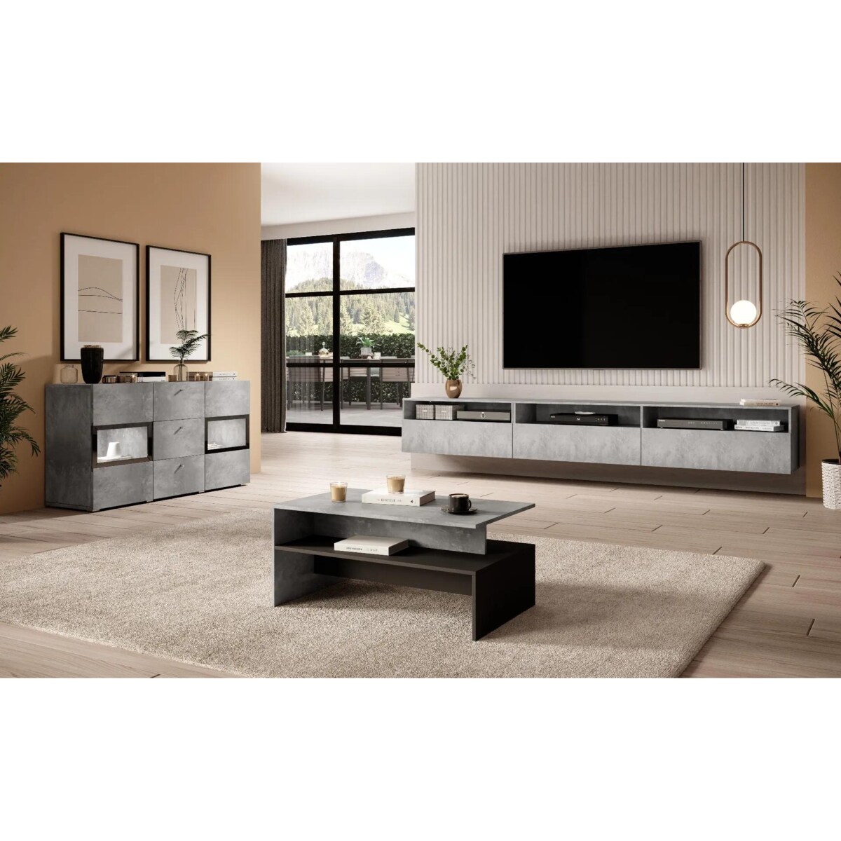 Stolik kawowy BAROS 100x60 jasny beton/czarny