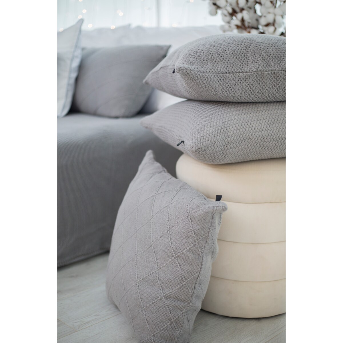 Poszewka rustykalna kwadratowa szara, 50 x 50 cm, La Manta