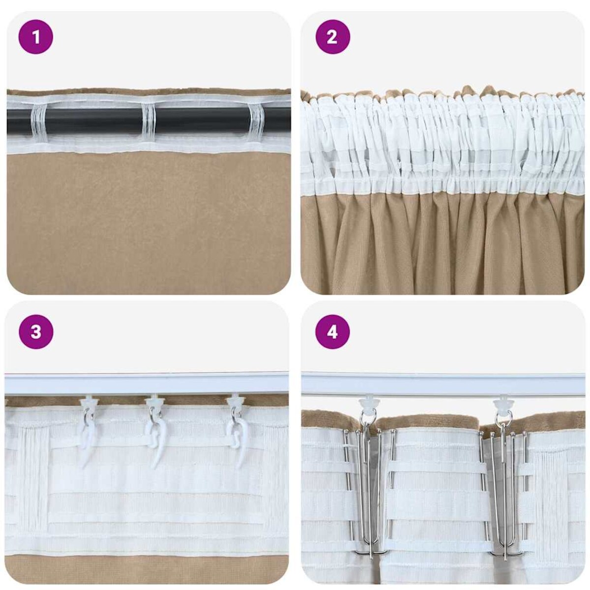 vidaXL Zasłona z zasłonami 2 pcs szampański 260 x 140 cm Aksamit