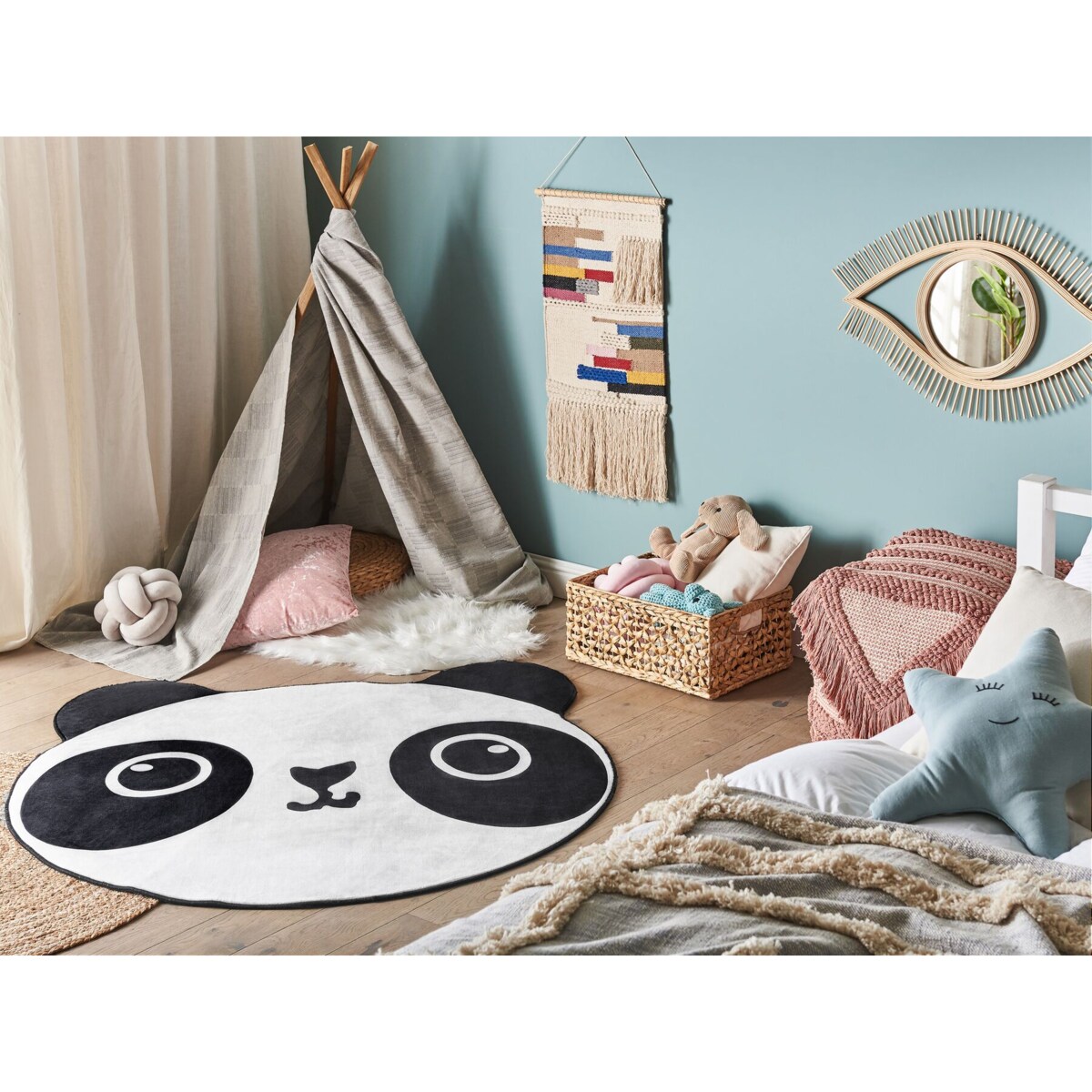 Dywan dziecięcy ⌀ 120 cm biało-czarny PANDA