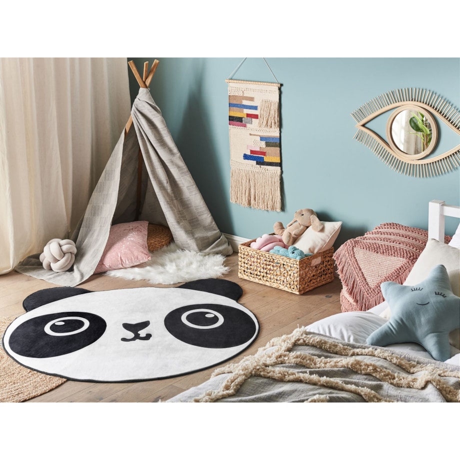 Dywan dziecięcy ⌀ 120 cm biało-czarny PANDA