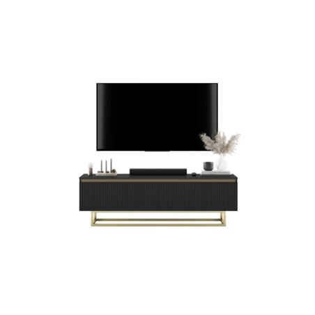 Nowoczesna Szafka RTV Glamour Komoda RTV Czarny Mat 140 cm złote akcenty