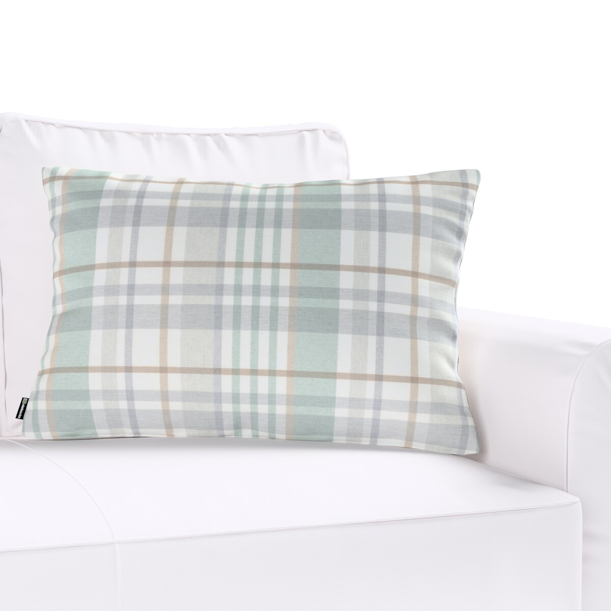 Poszewka Kinga na poduszkę prostokątną 60x40 kratka zielono-szary melanż