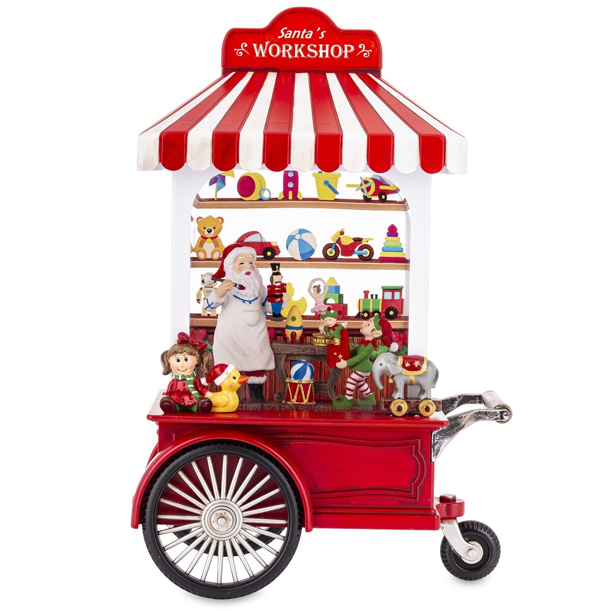 Dekoracja świąteczna 27x17,5x10 cm wózek Mikołaja z prezentami, LED i pozytywką