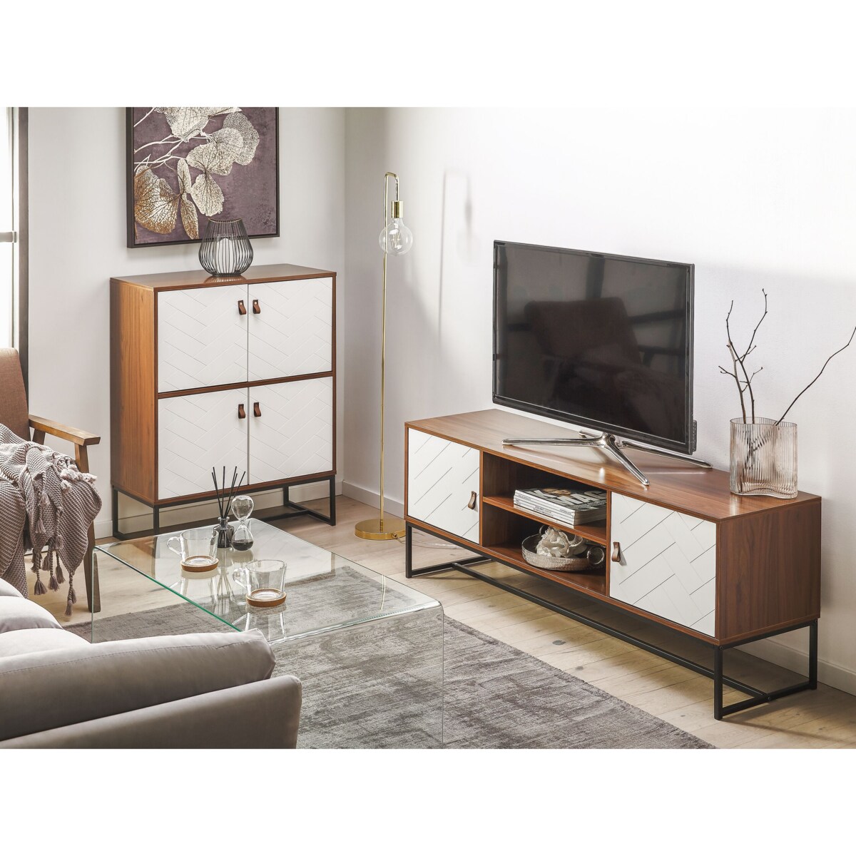 Szafka czterodrzwiowa ciemne drewno z białym NUEVA