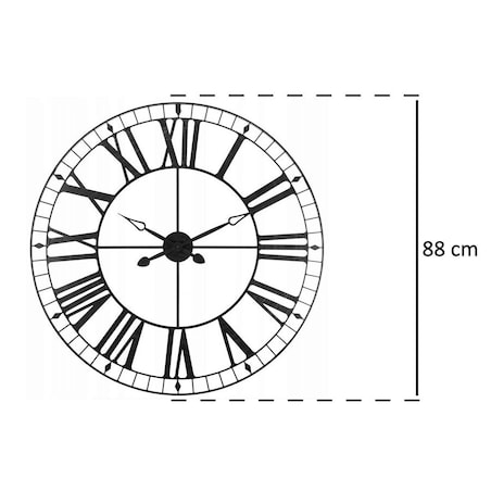 Zegar retro wiszący z cyframi rzymskimi, metalowa tarcza idealna do minimalistycznych wnętrz
