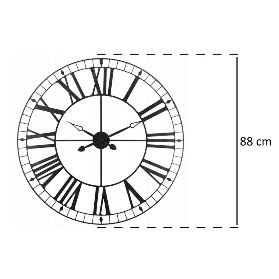 Zegar retro wiszący z cyframi rzymskimi, metalowa tarcza idealna do minimalistycznych wnętrz