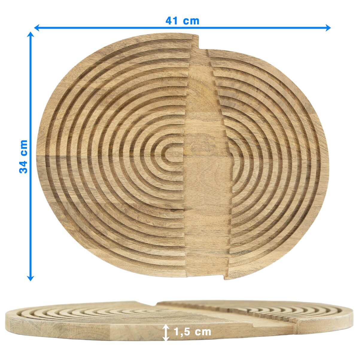 Deska Do Serwowania Drewniana Duża Okrągła Kuchenna Solidna 41X34 Cm Brązowa (Przecięta)
