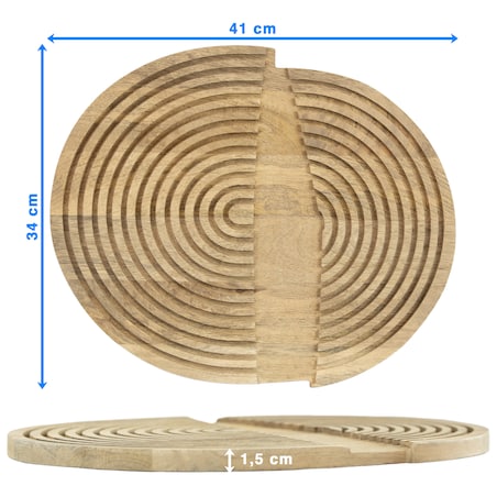 Deska Do Serwowania Drewniana Duża Okrągła Kuchenna Solidna 41X34 Cm Brązowa (Przecięta)