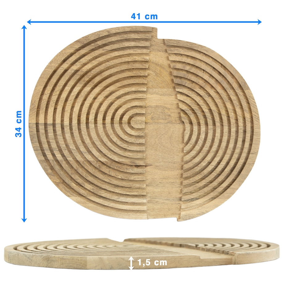 Deska Do Serwowania Drewniana Duża Okrągła Kuchenna Solidna 41X34 Cm Brązowa (Przecięta)