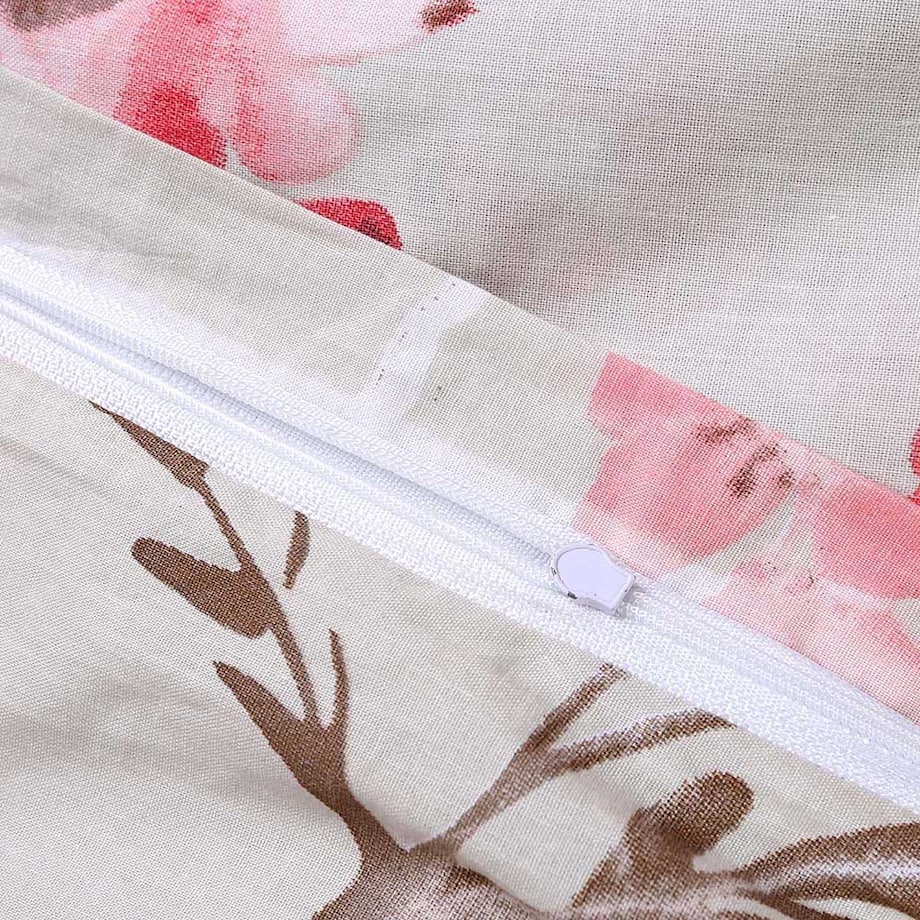 Pościel bawełniana 220x200 Rozalia beżowa w różowe kwiaty, Cottonlove