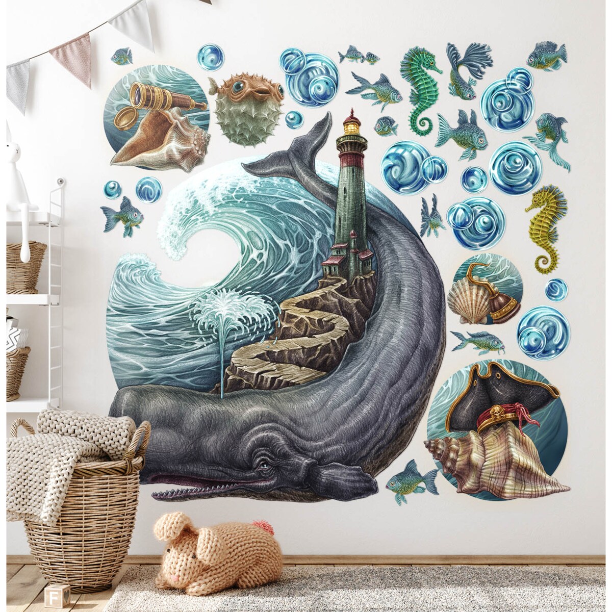 Zestaw naklejek na ścianę, Rysunkowe zwierzęta, 100cm