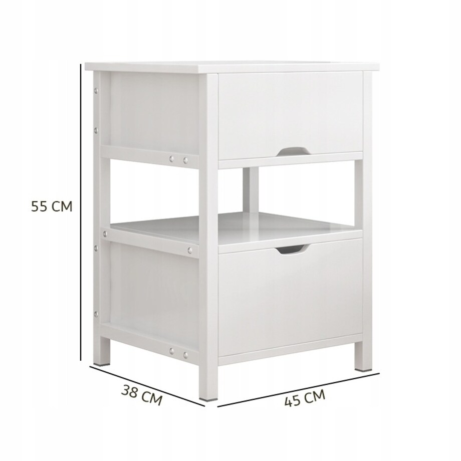 Szafka nocna biała z 2 szufladami nowoczesna loft stolik do sypialni 45 cm