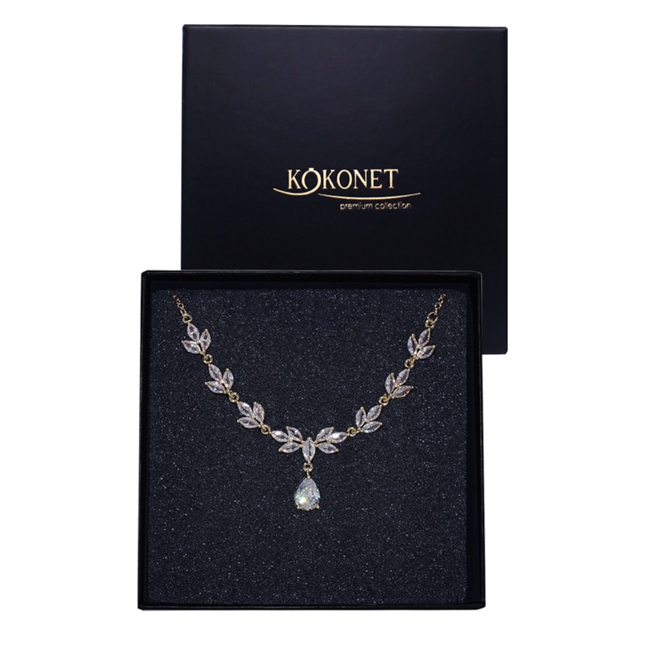 Naszyjnik błyszczący 43cm regulowany do dekoltu V złoty elegancki ślubny