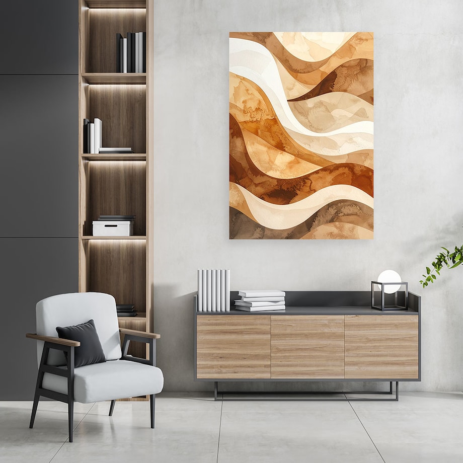 Obraz do salonu sypialni biura loftu, Fale linie abstrakcja w odcieniach beżu