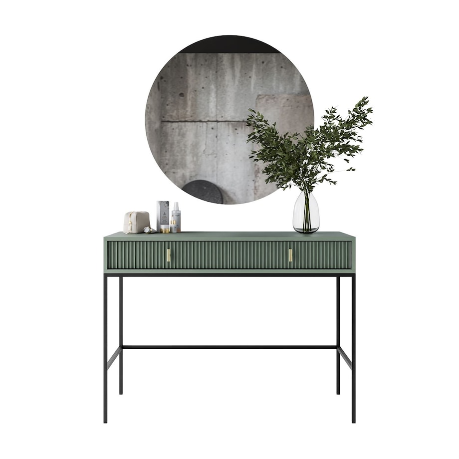 Toaletka MIDNIGHT na stelażu z lustrem i oświetleniem LED, zielona