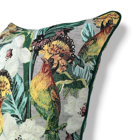 Poduszka dekoracyjna w liście i ptaki 45x45 - Echo Puszczy - polski żakard