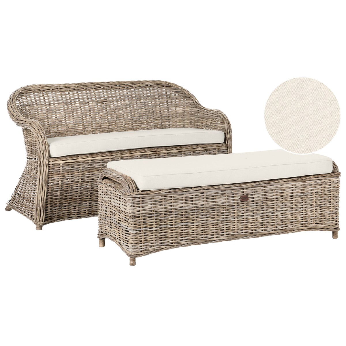 Ławka ogrodowa z poduchą SUSUA 150 cm z otomaną Rattan Naturalny