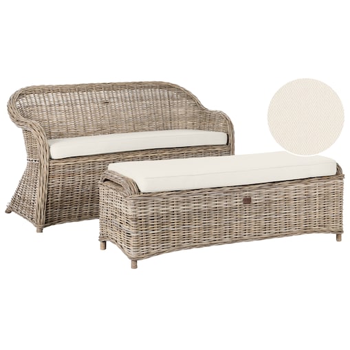 Ławka ogrodowa z poduchą SUSUA 150 cm z otomaną Rattan Naturalny