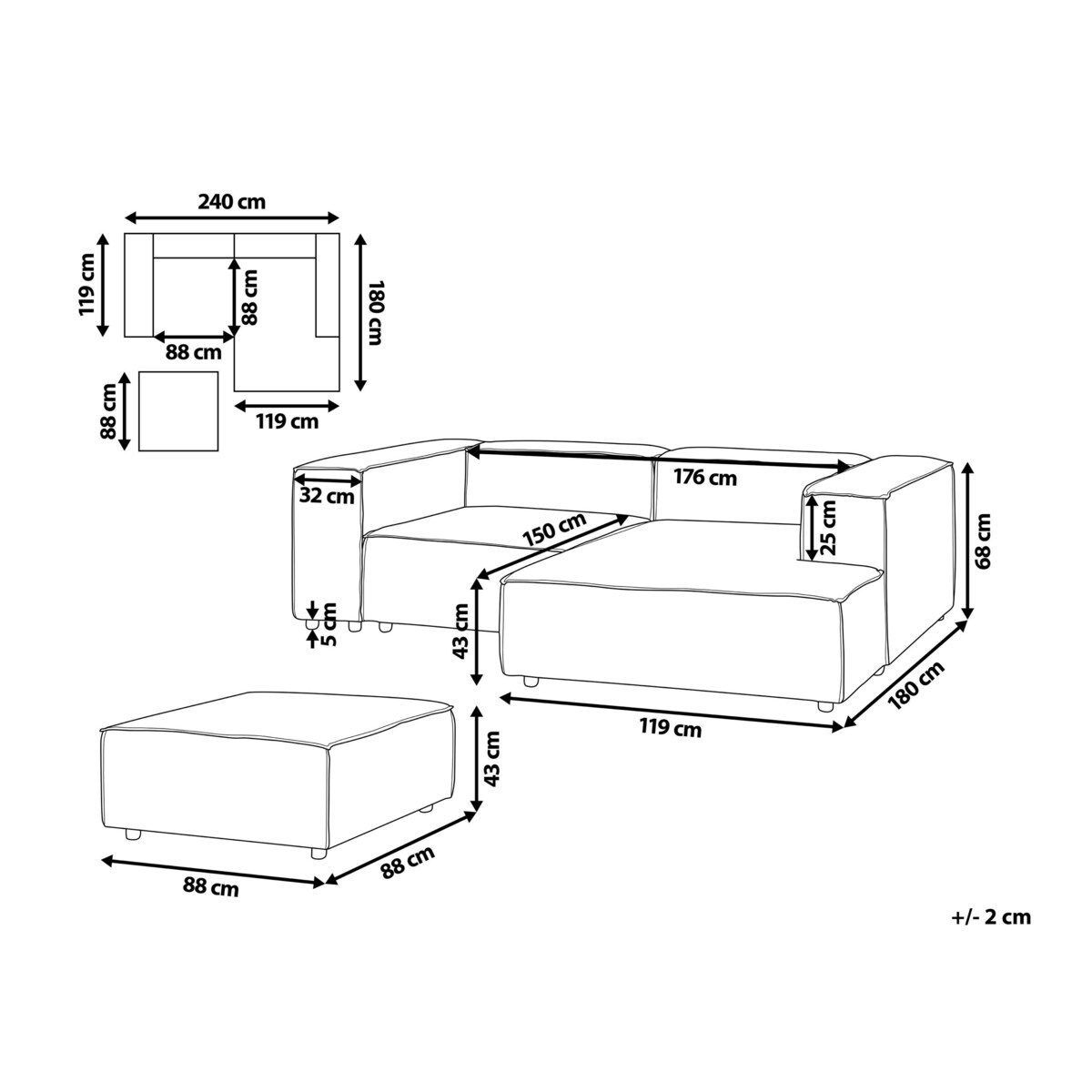 Narożnik modułowy dla 3 osób ARDAL Sztruks Złamana biel Lewostronny