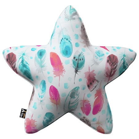 Poduszka Lucky Star, różowe i turkusowe piórka, 52x15x52cm, Magic Collection