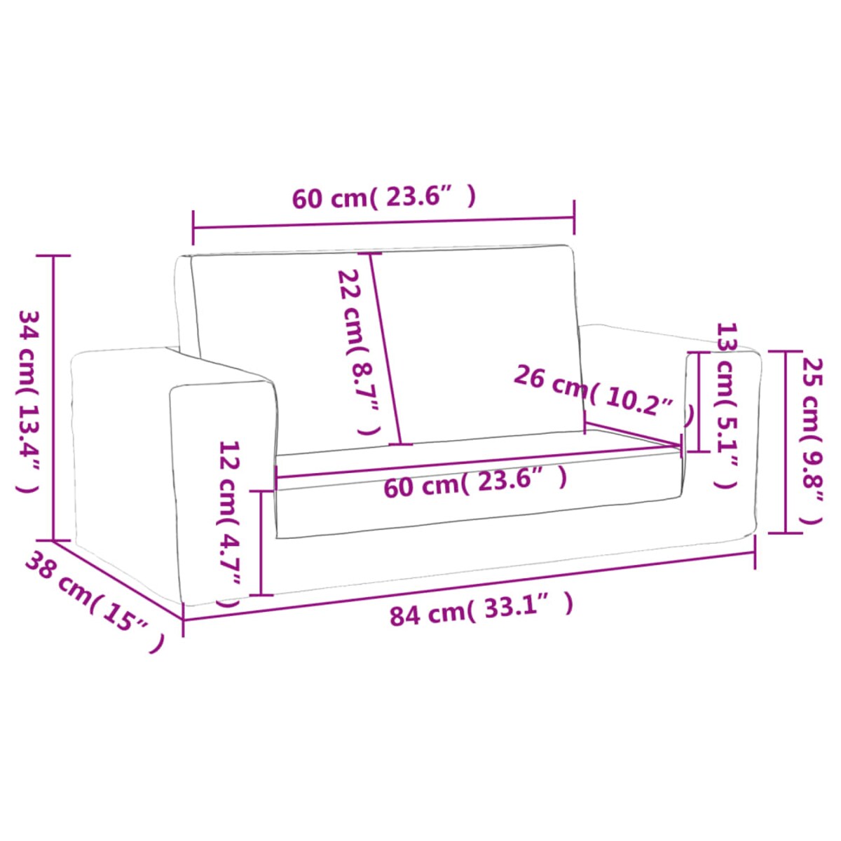 vidaXL 2-os. sofa dla dzieci, rozkładana, różowa, miękki plusz