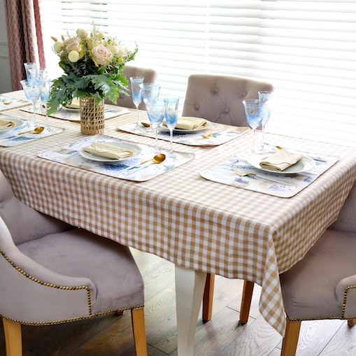 Obrus Beige Gingham - 130 cm x 250 cm - idealny dla 6 osób