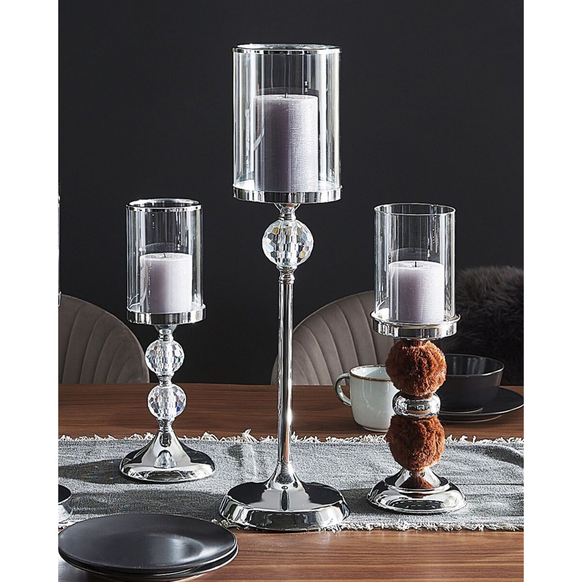 Świecznik szklany 38 cm srebrno-brązowy PADRE