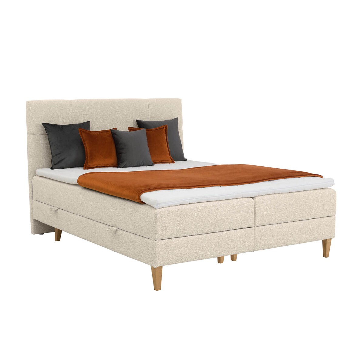 Łóżko kontynentalne EVERTON 200x200 z pojemnikiem, Jasny Beż, tkanina Baloo 2074