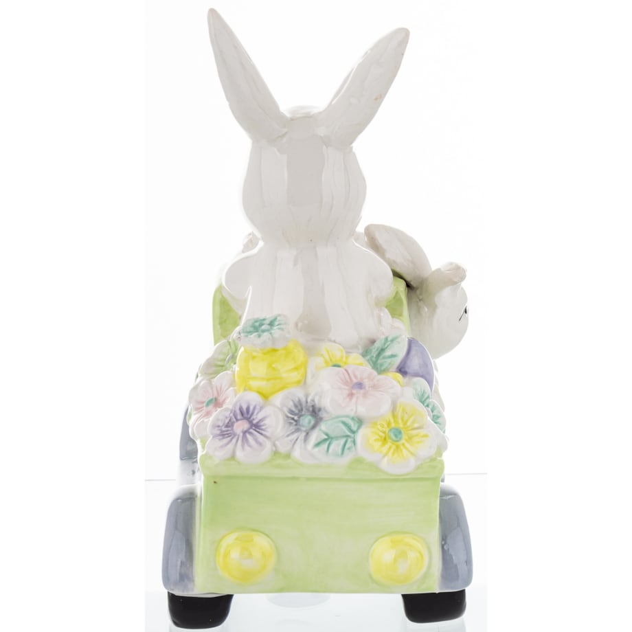 Dekoracja - króliki w samochodzie z kwiatami 20x10,5x19 cm