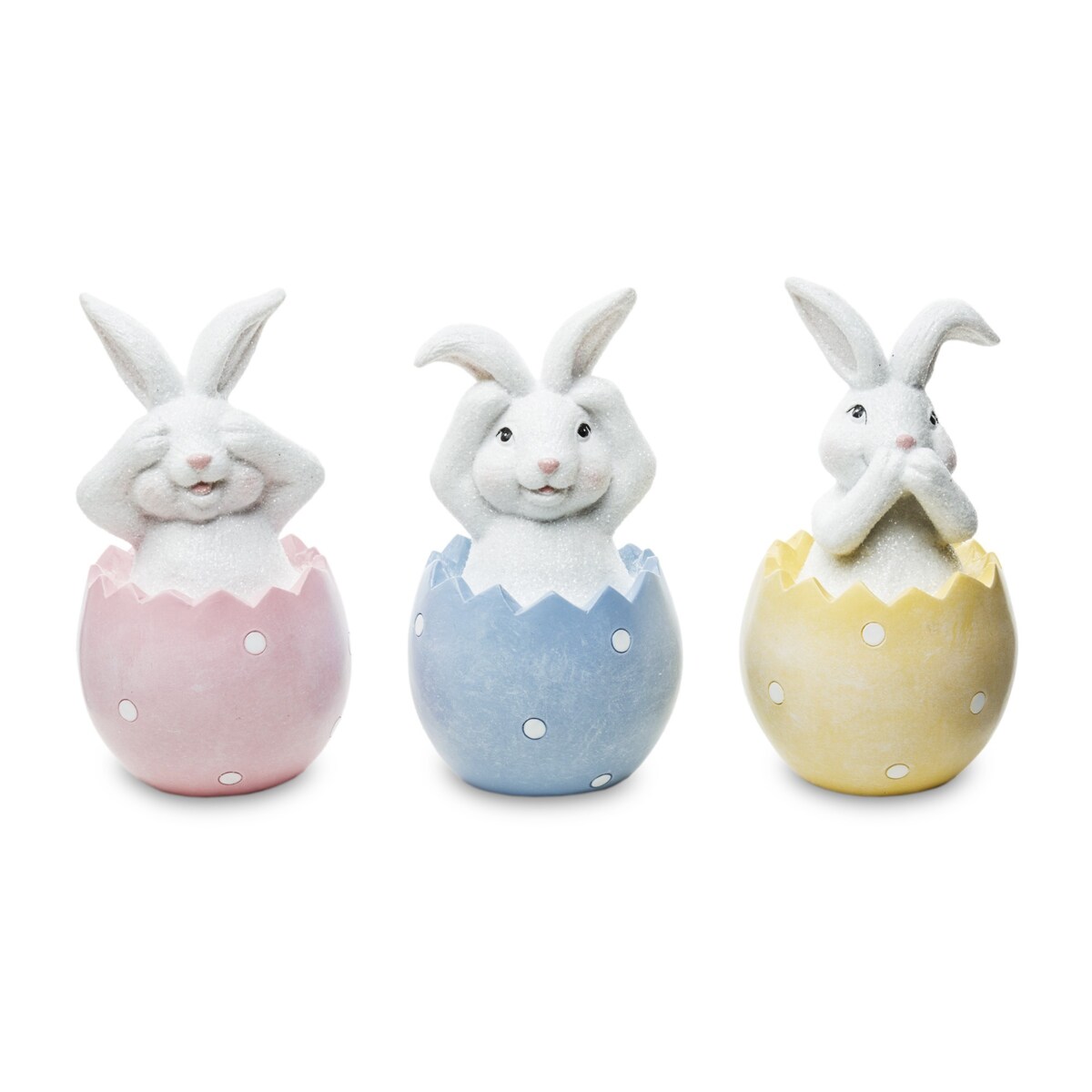 Dekoracja - 3 króliczki w kolorowych skorupkach 12x6,5x6,5 cm