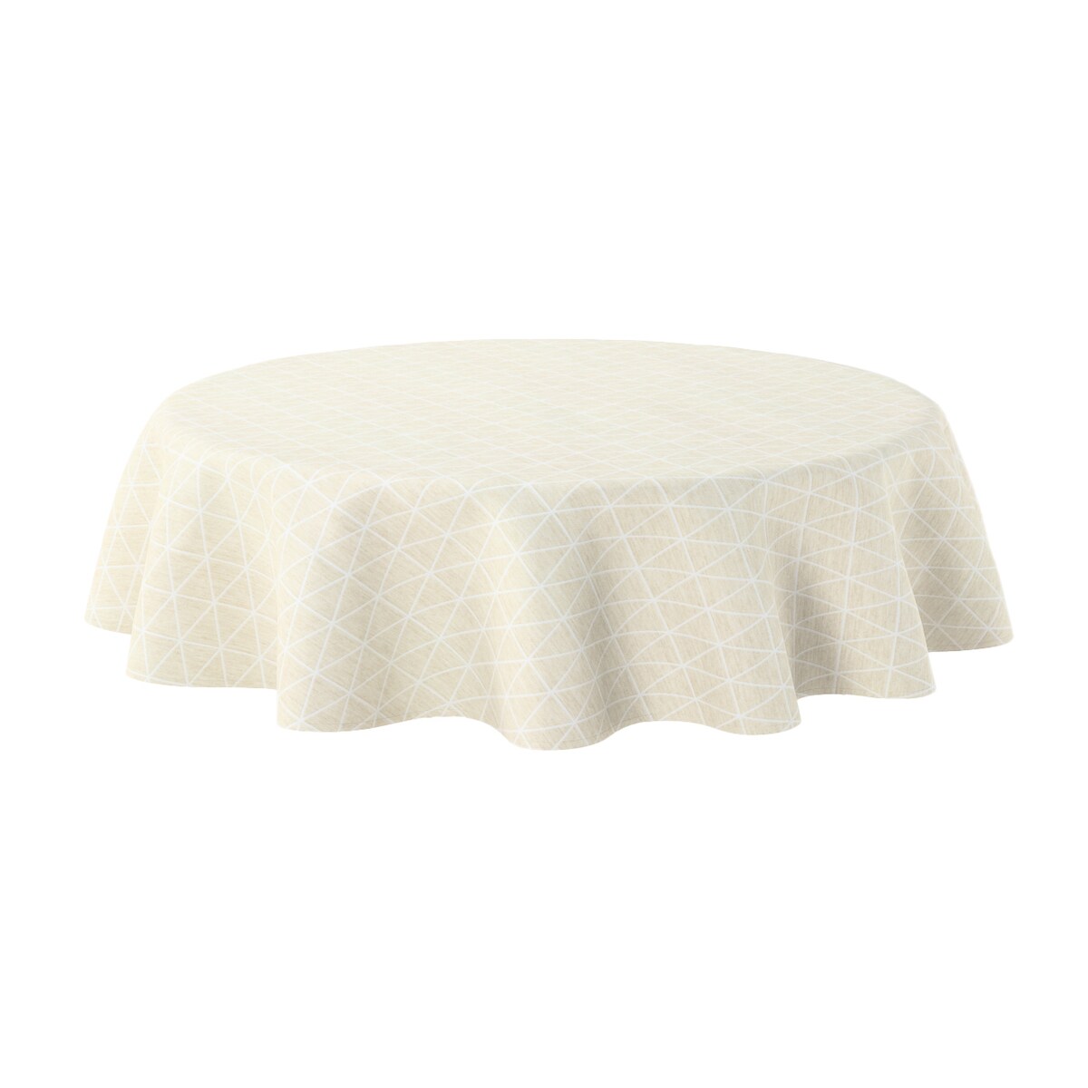 Obrus okrągły 160 x 160 cm trójkąty na beżowo-lnianym tle