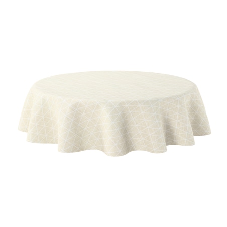 Obrus okrągły 160 x 160 cm trójkąty na beżowo-lnianym tle