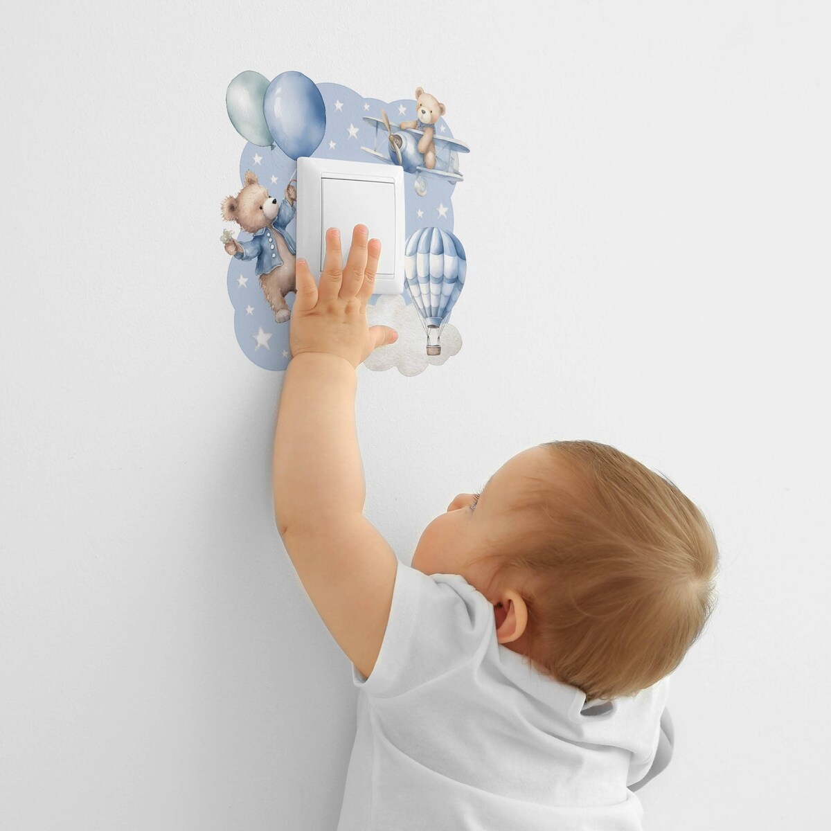 Naklejka Pod Włącznik Światła Misie Balony Gwiazdki Chmurki Dla Dzieci 20x20cm