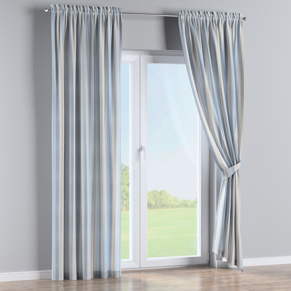 Zasłona na kanale z grzywką 1 szt. 130x245 niebieskie pasy