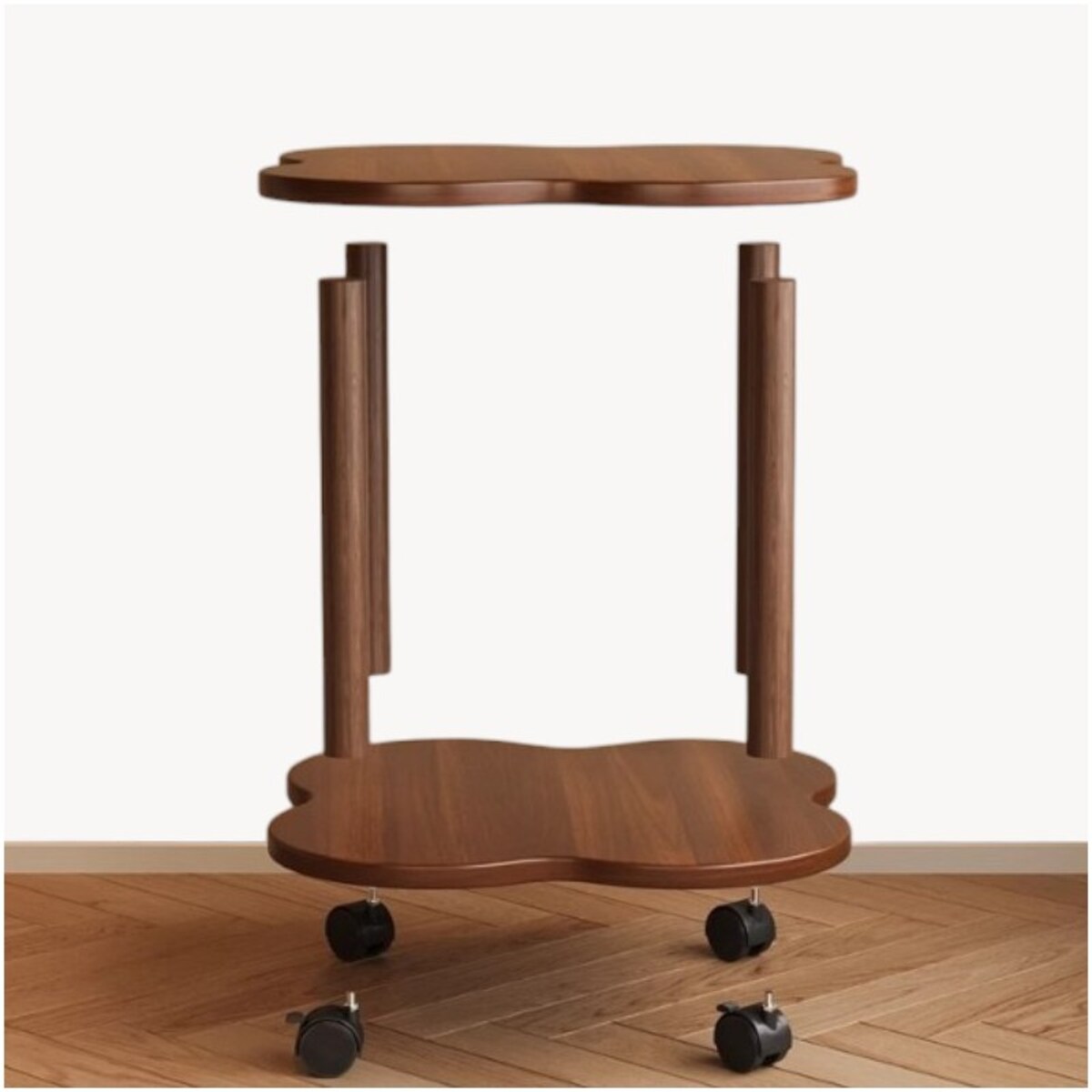 Mobilny stolik kawowy w kształcie koniczyny, orzechowy 60x60x48cm STL26